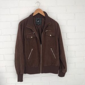 Brown Faux Suede Bomber Jacket